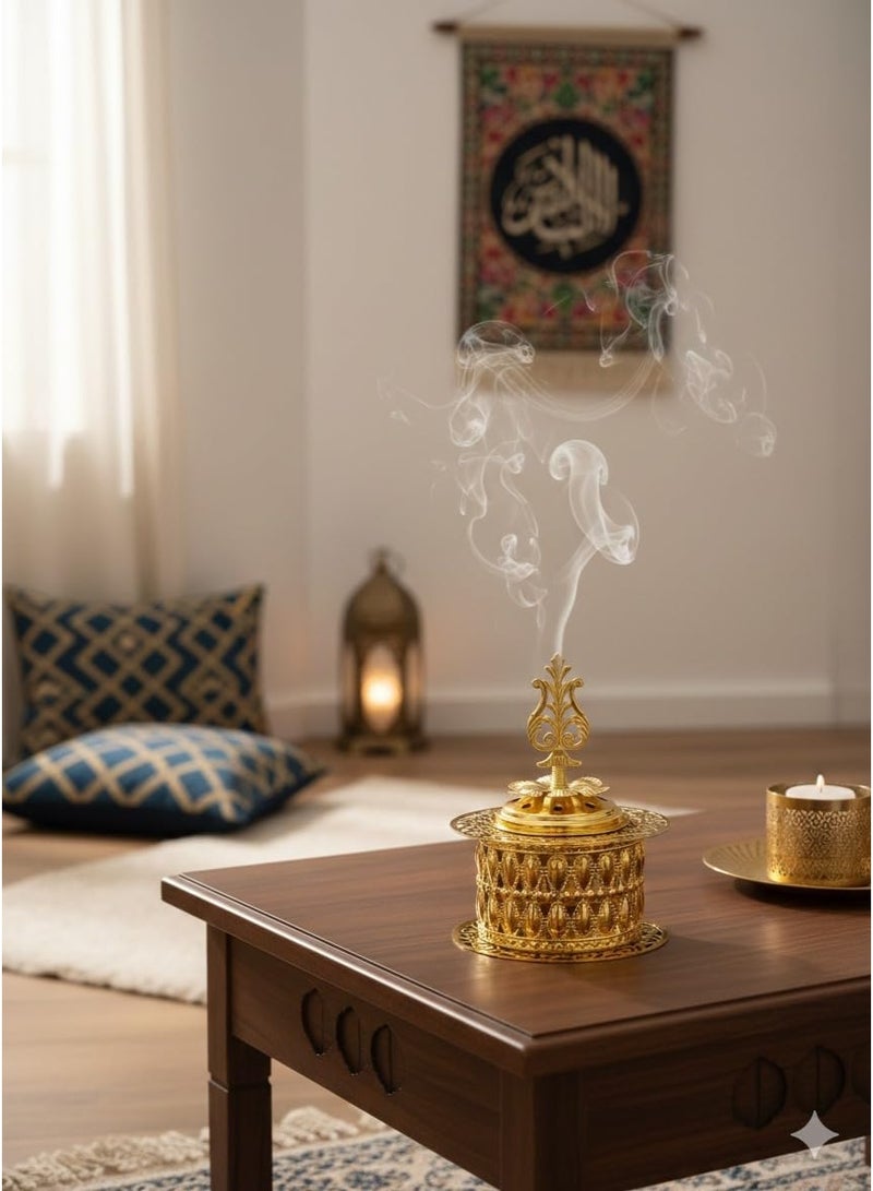مبخرة بخور معدنية ذهبية ديكورية – حامل بخور أنيق لتزيين المنزل في رمضان والعيد - Image 3